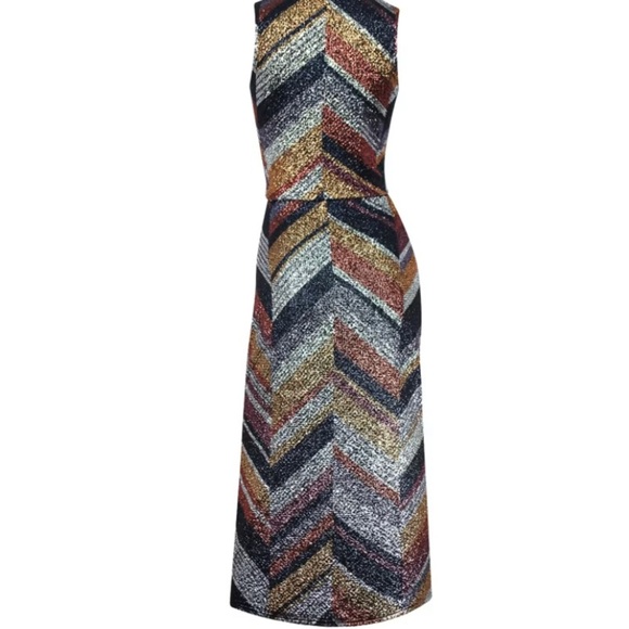 Wolf & Badger Women’s 12 Me & Thee Know The Ropes Metallic Stripe Dress Midi NWT - Picture 2 of 11